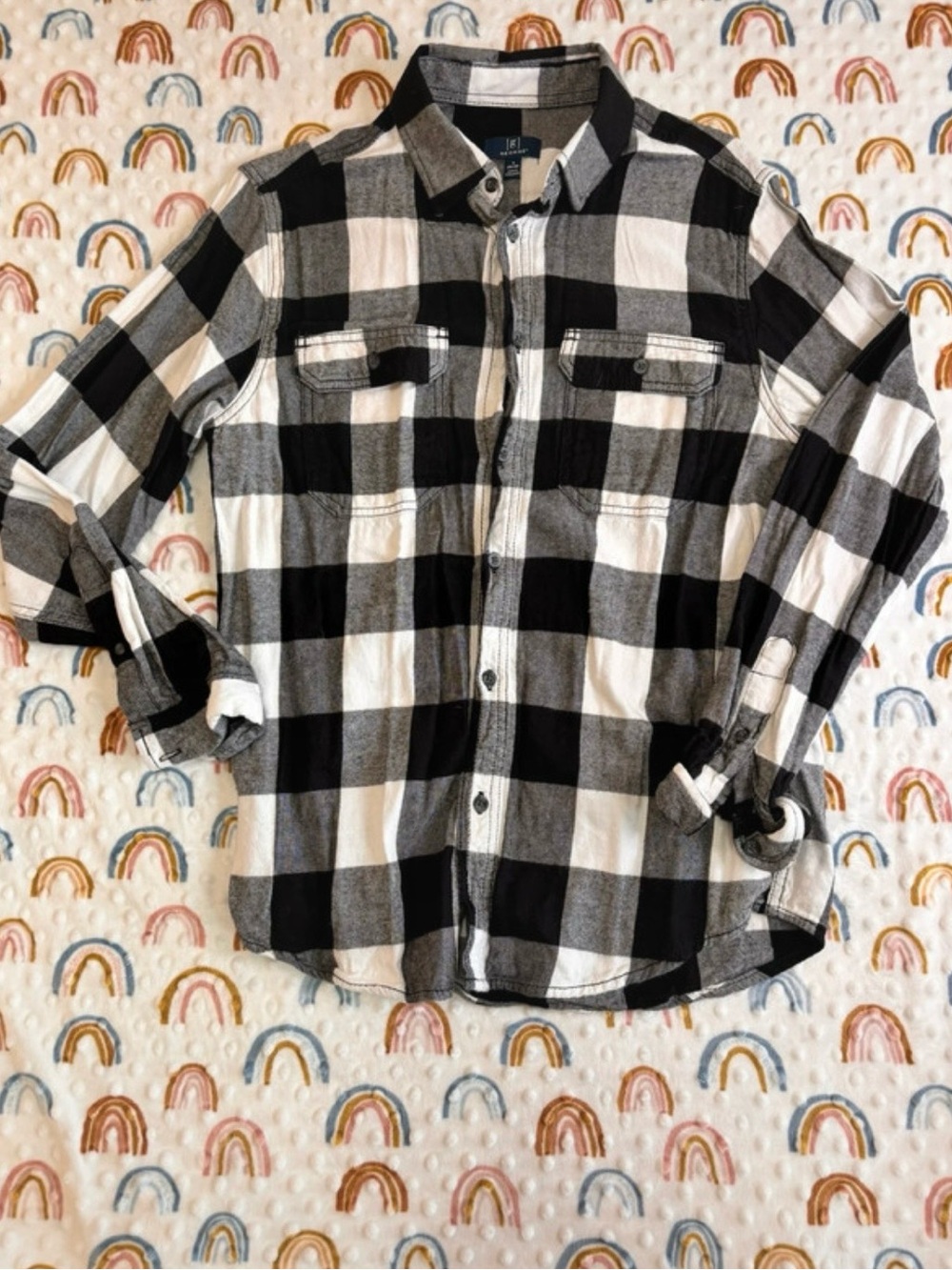 George Black & White Buffalo Plaid Button-Down Shirt Men’s Small